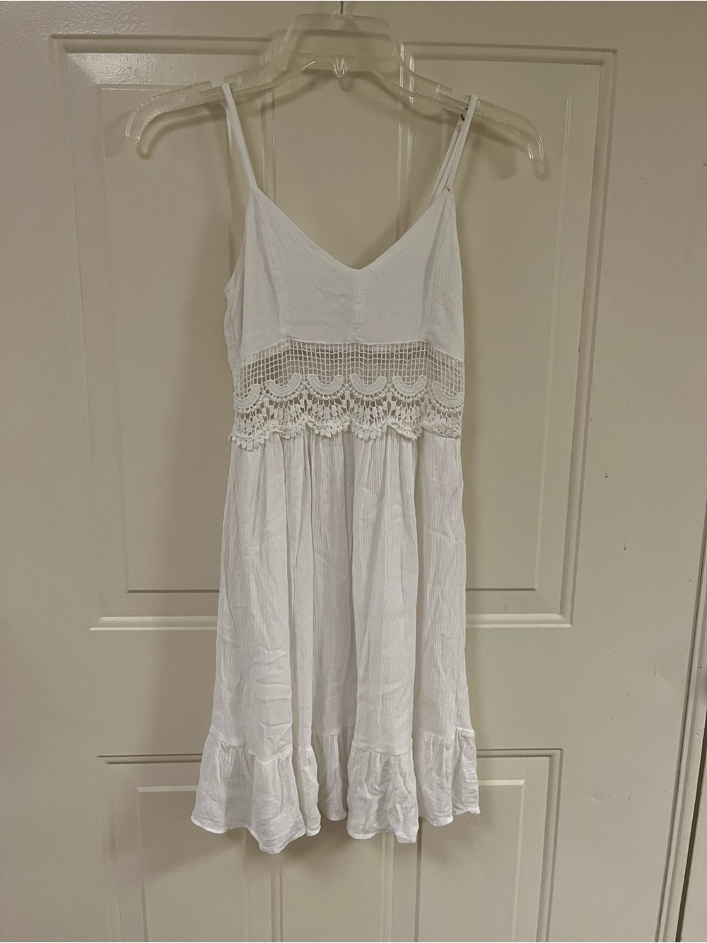Rewind Cream Spaghetti Strap Mini Dress with Crochet Waist
